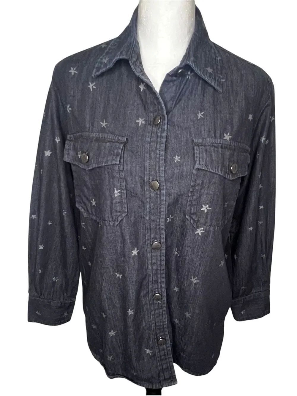 Current/Elliott Dark Denim Blue Star Button Down Women Top Sz M Americana